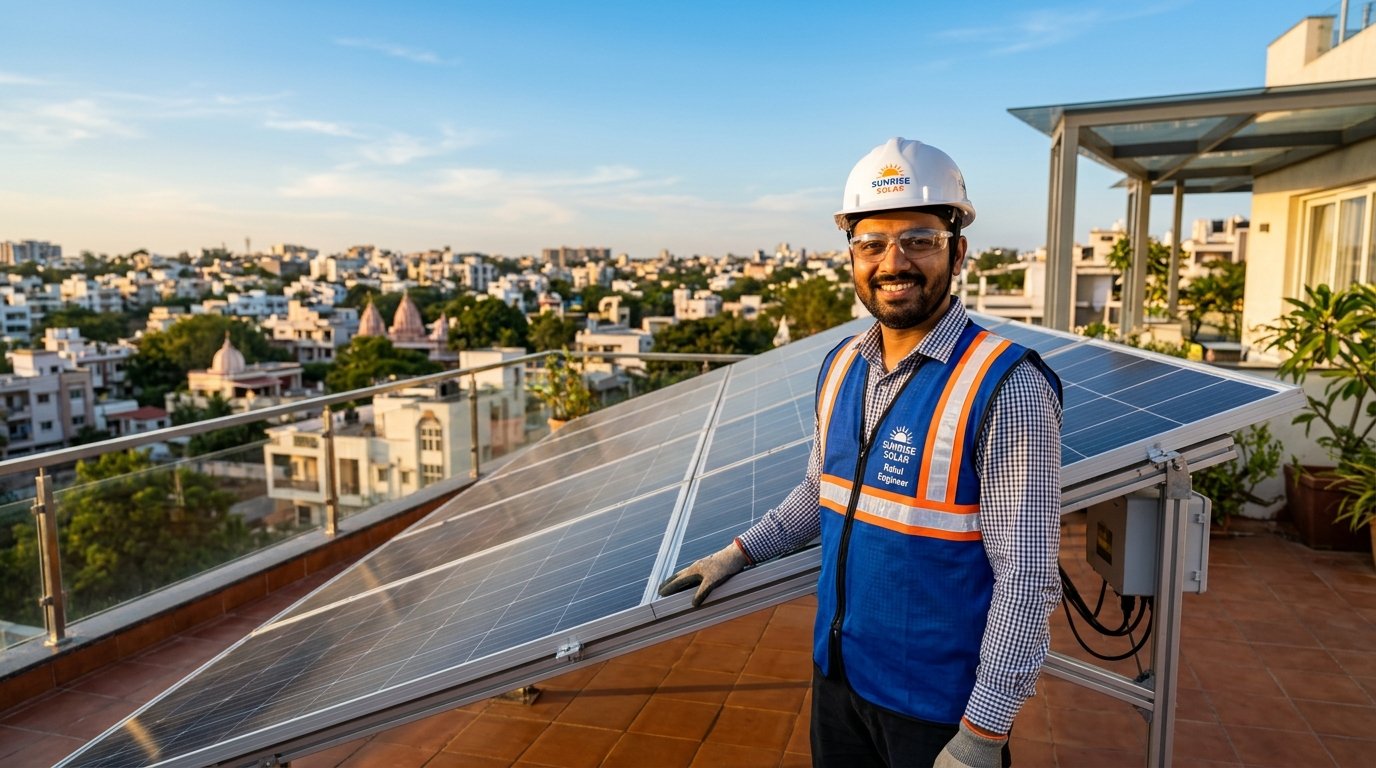 Solar Engineer with solar panel installation at Mendhe Brothers Enterprises